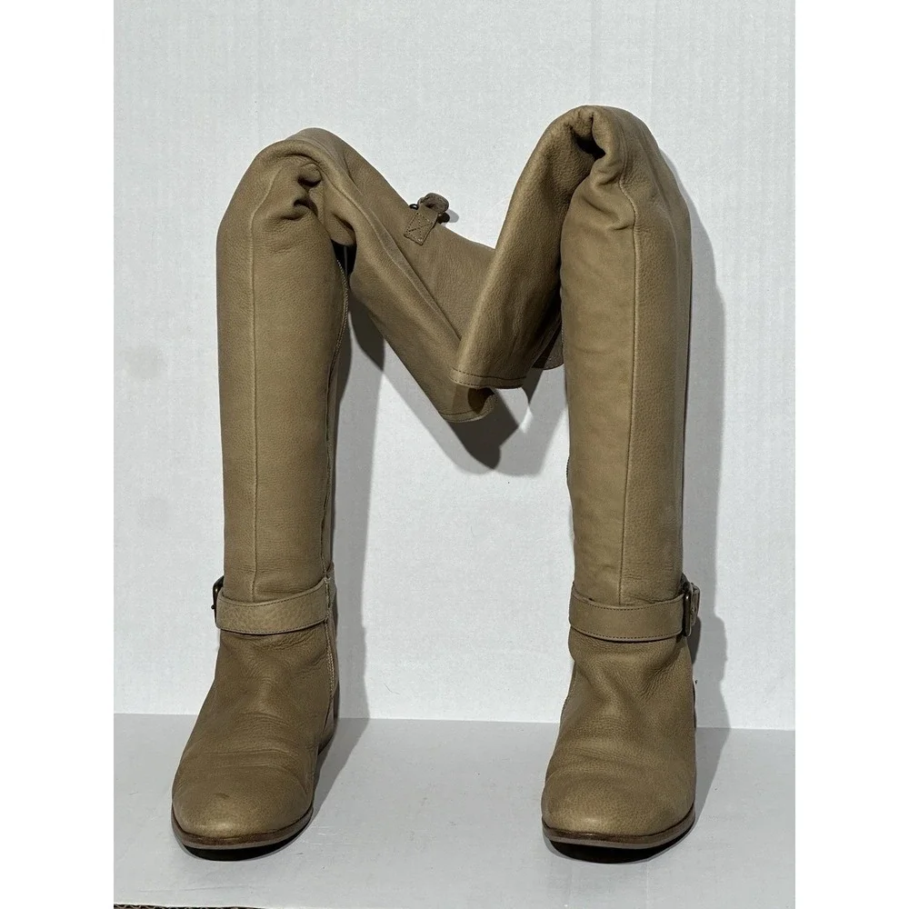 Zara‎ Size 10 Knee High Boots Tan Buckle Strap Equestrian Style